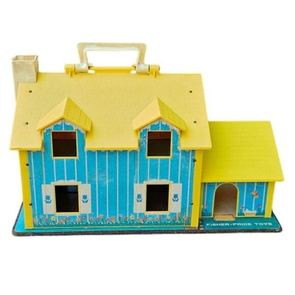 1969 Vintage Fisher Price Little People House with Car and 2 People - Picture 4 of 10